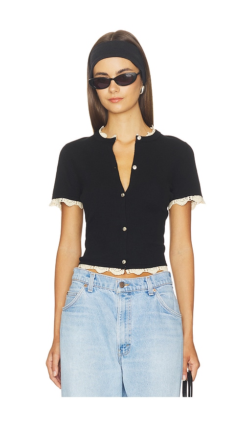 Alice And Olivia Ciara Shortsleeve Cardigan With Trim In Multi