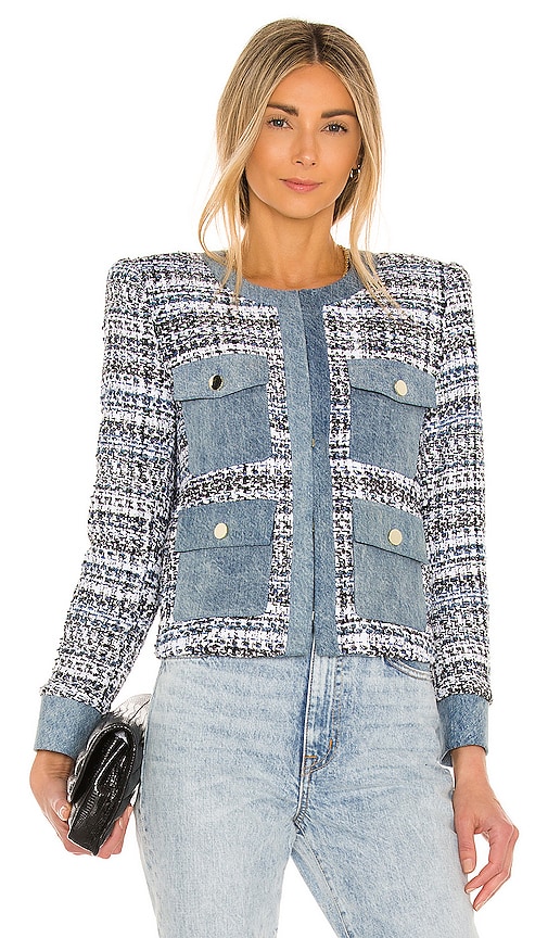 Alice And Olivia Avis Combo Patch-pocket Tweed Jacket In Multi-colour ...