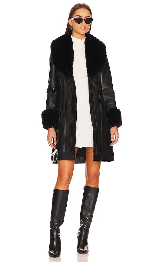 Alice + Olivia Stari Vegan Leather Faux Fur Coat in Black | REVOLVE