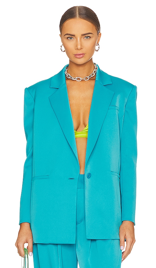 Alice And Olivia Shan Strong Shoulder Blazer In Green