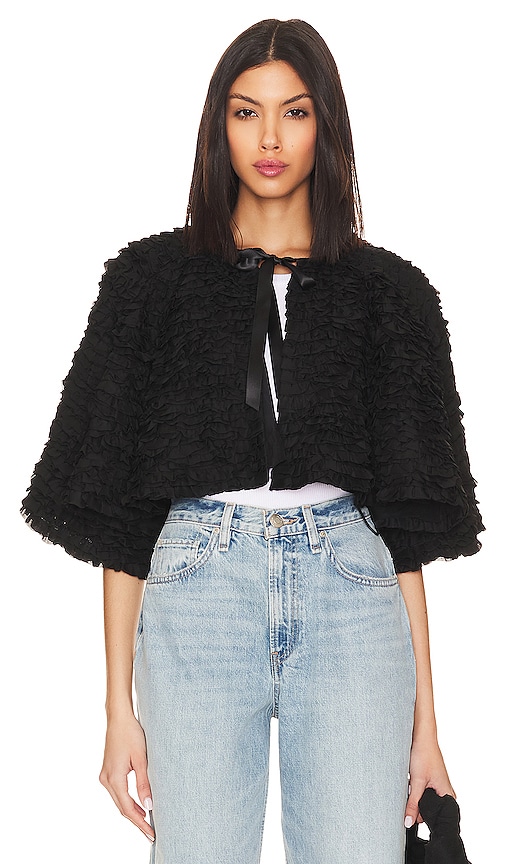 Alice And Olivia Loree Ruffle Tie Front Crop Jacket In Black