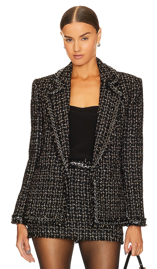 Alice And Olivia Women's Shan Tweed & Chain-link Jacket In Black/gold