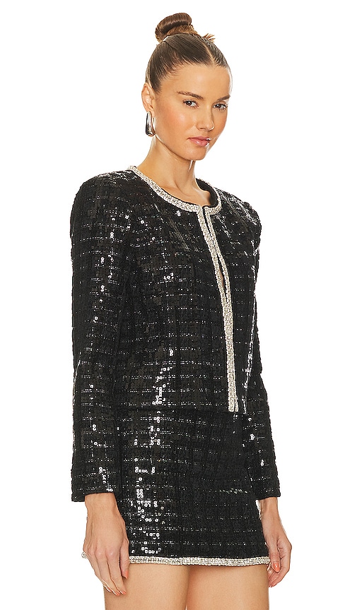 Shop Alice And Olivia Kidman Sequin Tweed Jacket In Black