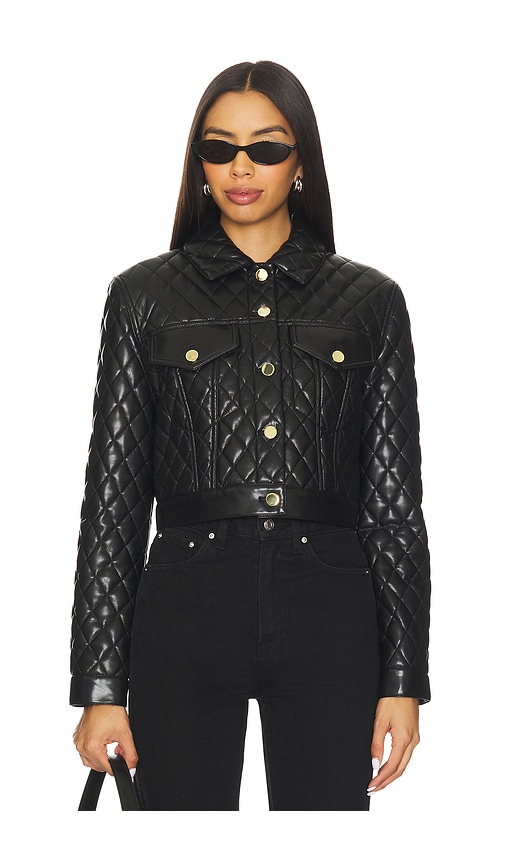 Alice And Olivia Chloe Quilted Vegan Leather Cropped Jacket In Black