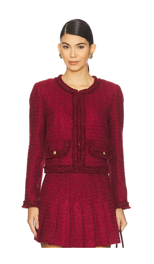 Alice And Olivia Landon Cropped Box Jacket With Trim In Burgundy
