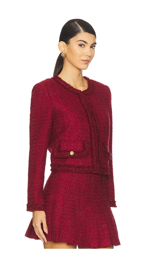 Alice And Olivia Landon Cropped Box Jacket With Trim In Burgundy