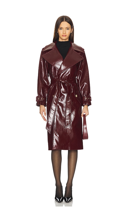 Alice And Olivia Nevada Vegan Leather Trench Coat In Burgundy
