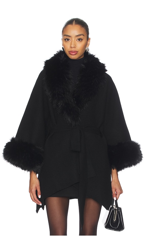 Alice And Olivia Joanne Sweater Coat With Faux Fur Trim In Black