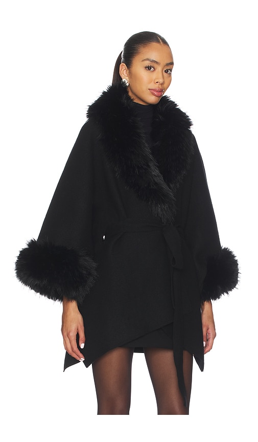 Alice And Olivia Joanne Sweater Coat With Faux Fur Trim In Black