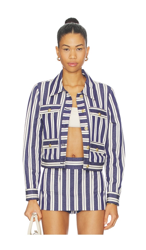 Alice And Olivia Alex Collared Boxy Jacket Metro Stripe Twilight Blue