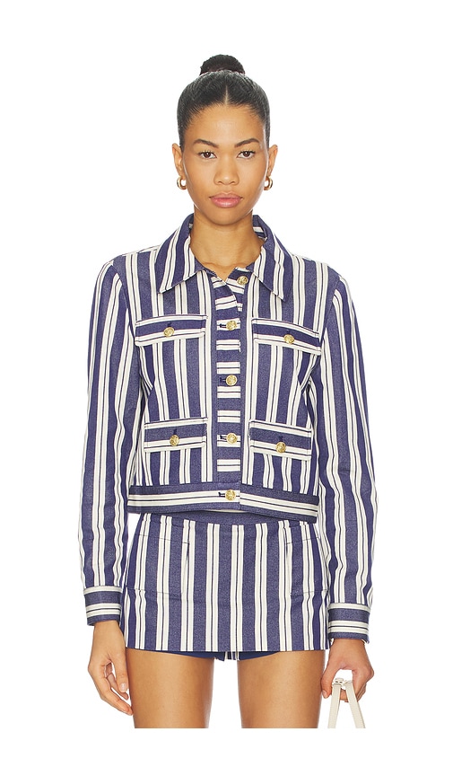 Alice And Olivia Alex Collared Boxy Jacket Metro Stripe Twilight Blue