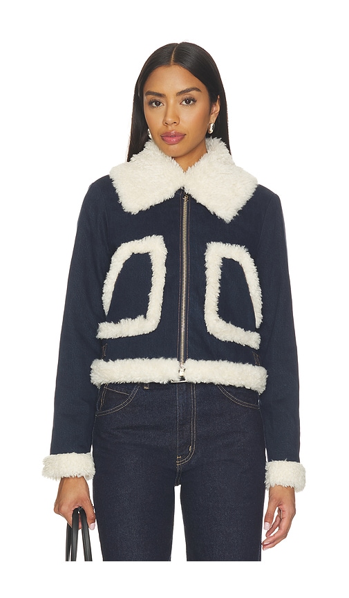 Isaiah Faux Shearling Cropped Aviator Denim Jacket