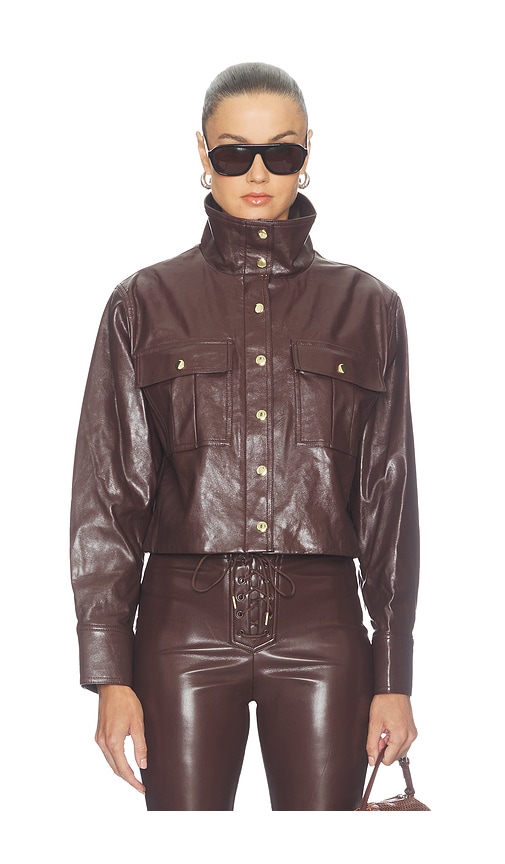 James Faux Leather Cropped Longsleeve Funnel Neck Parka