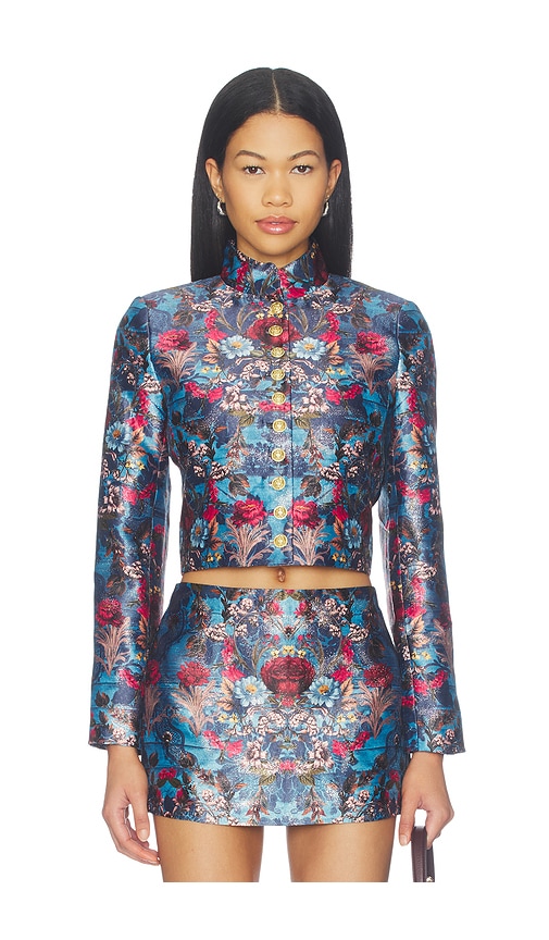 Emerson Jacquard Military Jacket by Alice + Olivia in Heartstrings Mineral Blue