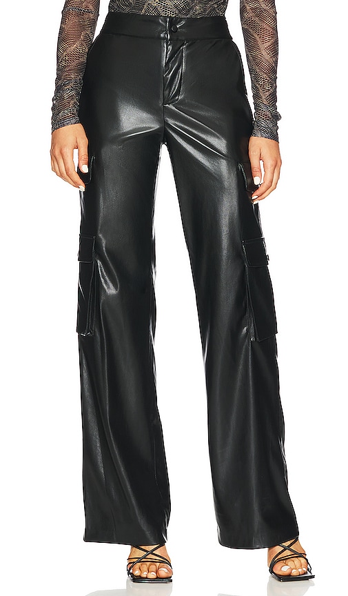 Alice And Olivia Hayes Vegan Leather Wide-leg Cargo Pants In Black ...