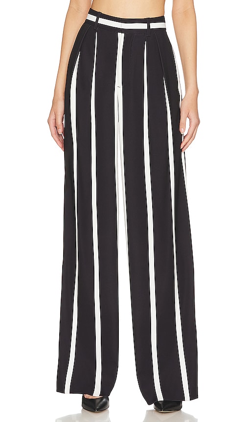 Pompey High Waisted Pleated Pants In Dream Stripe Black