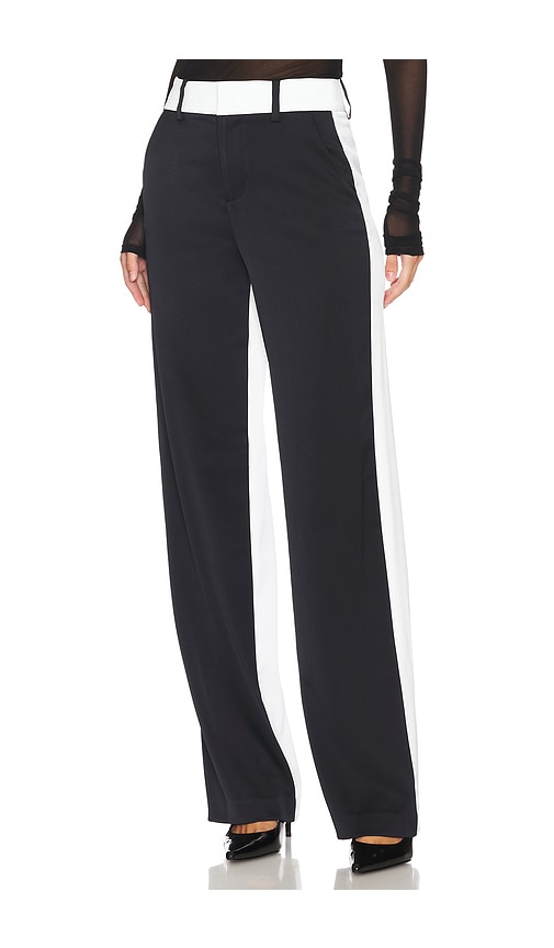 Shop Alice And Olivia Alexander Straight Trouser In 블랙 & 오프 화이트