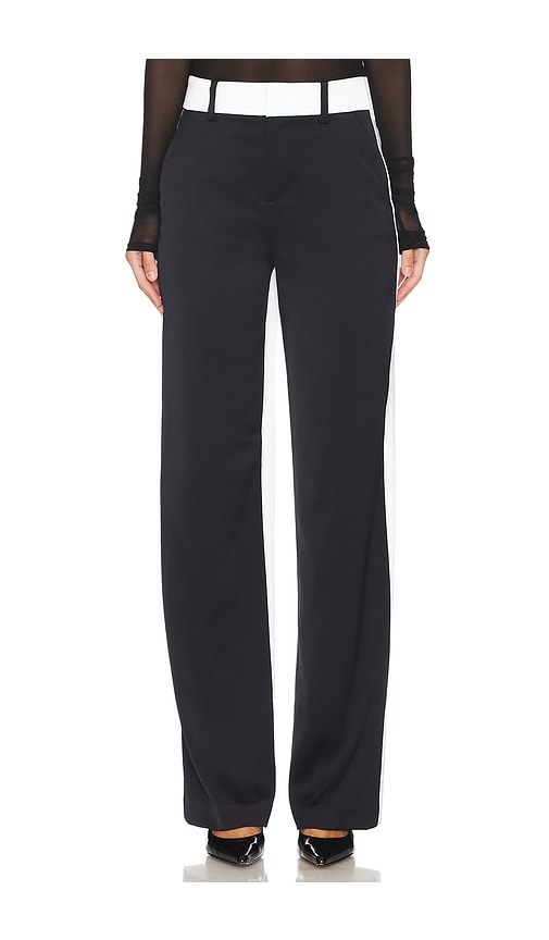 Shop Alice And Olivia Alexander Straight Trouser In 블랙 & 오프 화이트