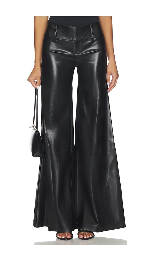 Alice And Olivia Olivia Vegan Leather Wide Leg Flare Pant In Black