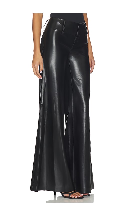 Alice And Olivia Olivia Vegan Leather Wide Leg Flare Pant In Black