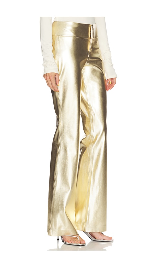 Alice And Olivia Olivia Vegan Leather Fit And Flare Bootcut Pant In Gold