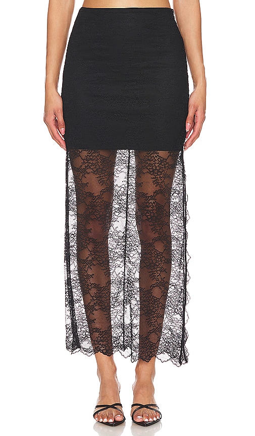 Shop Alice And Olivia Iyanna Lace Midi Skirt In 黑色