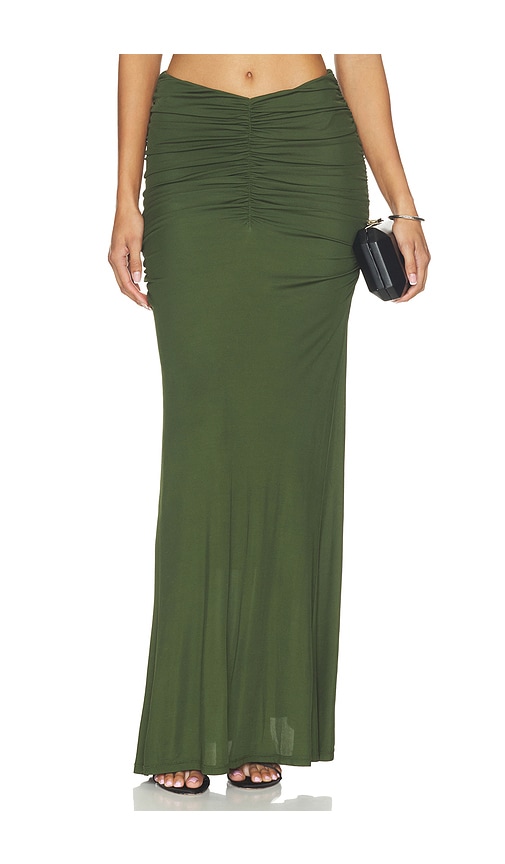 Shannon Ruched Hip Maxi Skirt by Alice + Olivia in Dark Fern