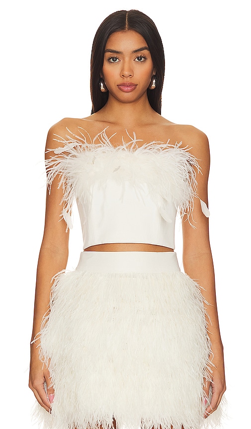Alice And Olivia Ceresi Feather-trim Strapless Top In White