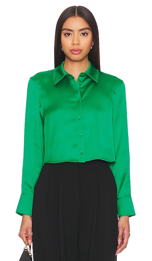 Alice And Olivia Leon Cropped Blouse In Light Emerald