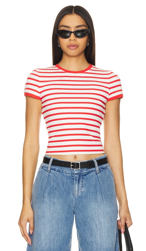 Shop Alice And Olivia Tess Baby Tee In Off White & Bright Ruby Stripe