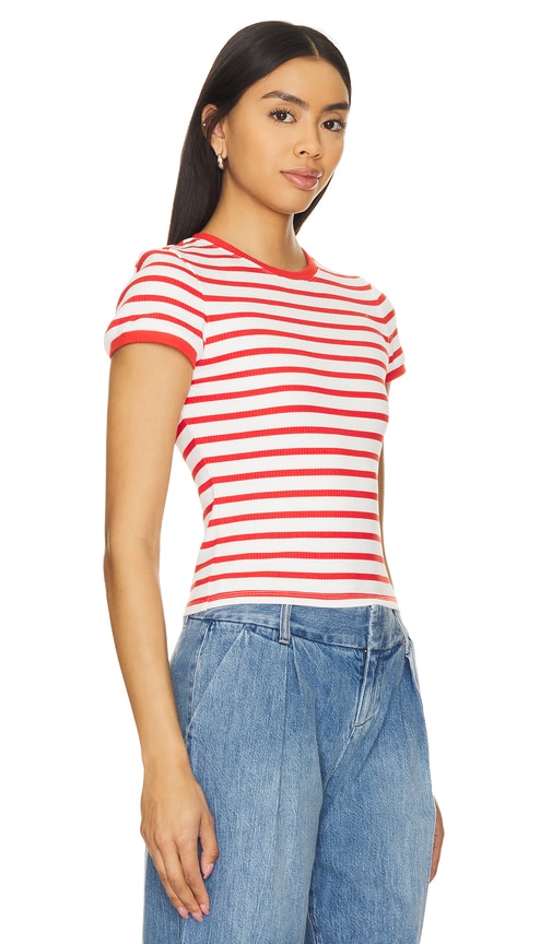 Shop Alice And Olivia Tess Baby Tee In Off White & Bright Ruby Stripe
