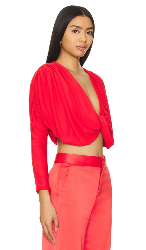 Shop Alice And Olivia Elda Cropped Top In Bright Ruby