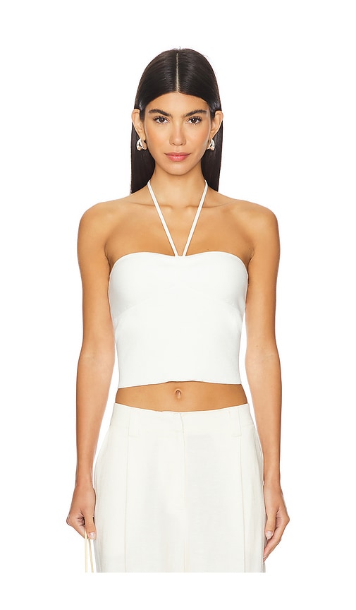 Shop Alice And Olivia Linnie Ruched Halter Top In Soft White