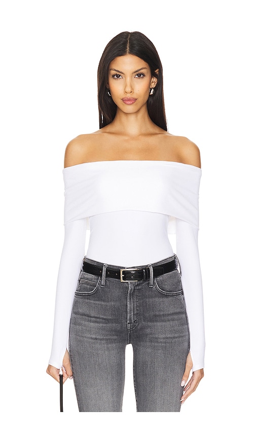 Shop Alice And Olivia Elia Off Shoulder Bodysuit In White