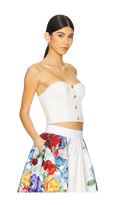 Alice And Olivia Hensley Strapless Denim Bustier Top In 米白