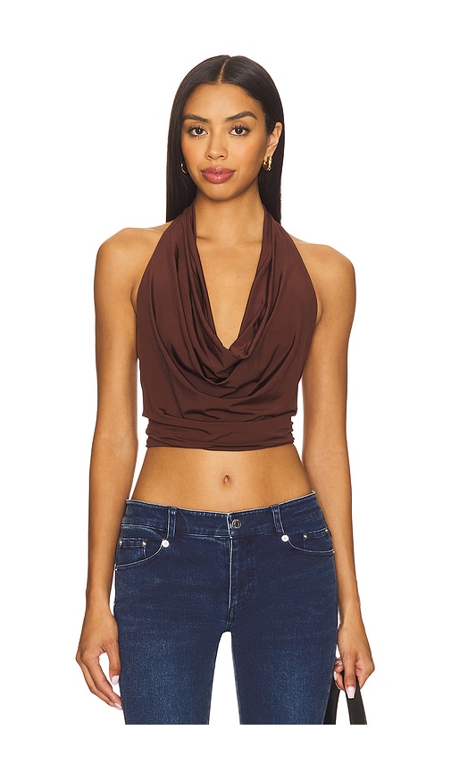 Ayanna Deep Halter Top in Brown. - size S (also in L, M, XS)