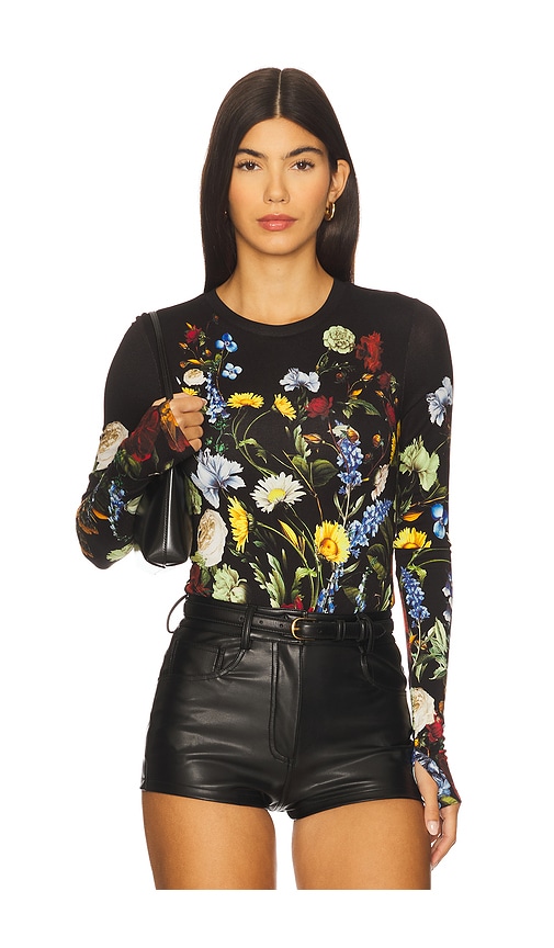 Alice And Olivia Olea Crew Neck Bodysuit In Multi