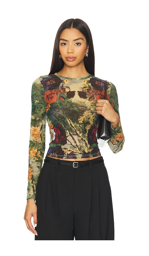 Alice And Olivia Delaina Printed Mesh Long Sleeve Crop Top In Animal Print