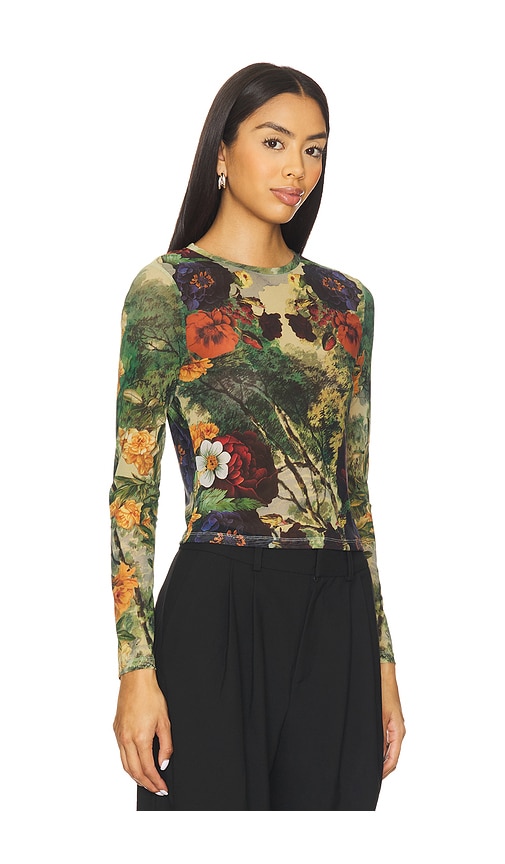 Alice And Olivia Delaina Printed Mesh Long Sleeve Crop Top In Animal Print
