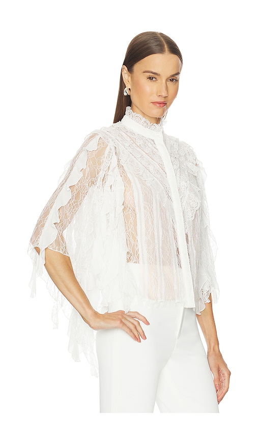 Alice And Olivia Rheba Lace Ruffle Sleeve Top In White