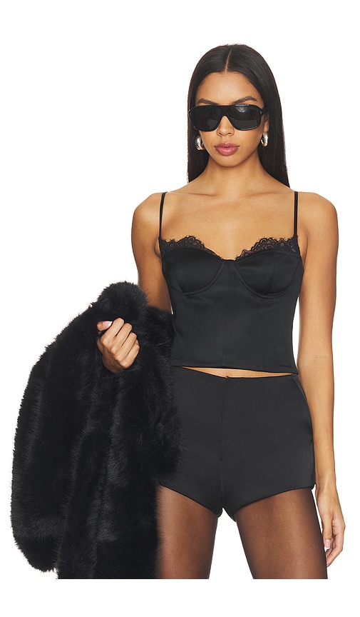 Nila Cutaway Lace Seamed Corset Top by Alice + Olivia in Black