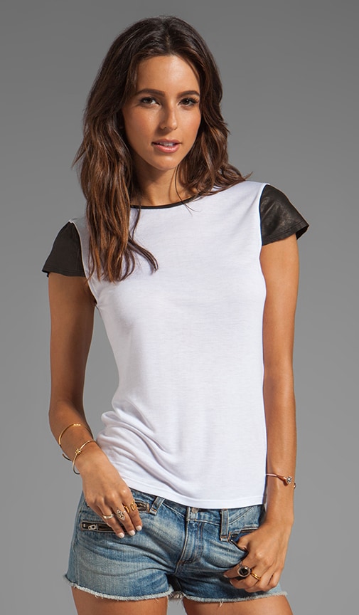Anna Fitted Cap Sleeve Tee With Leather