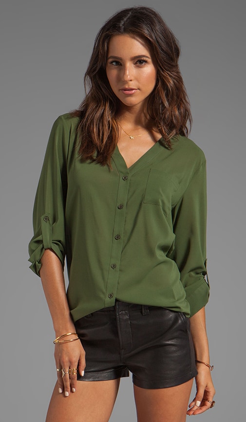 Colby Rolled Sleeve Draped Button Down Top