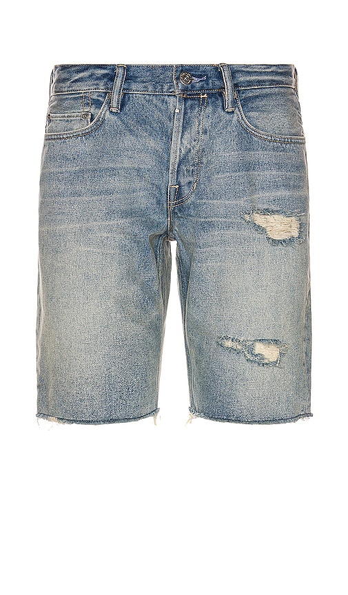 Allsaints Mens Dirty Indigo Switch Damaged Slim-fit Denim Shorts 28