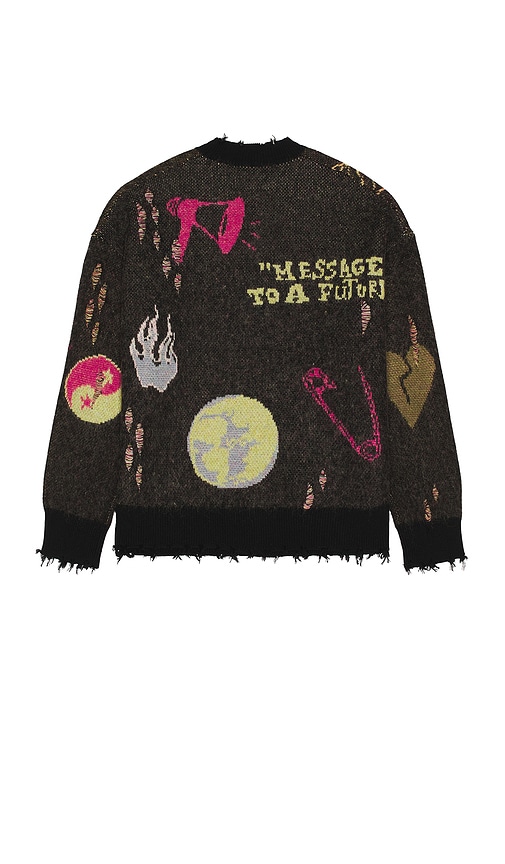 Allsaints Graphic-print Frayed Cardigan In Brown