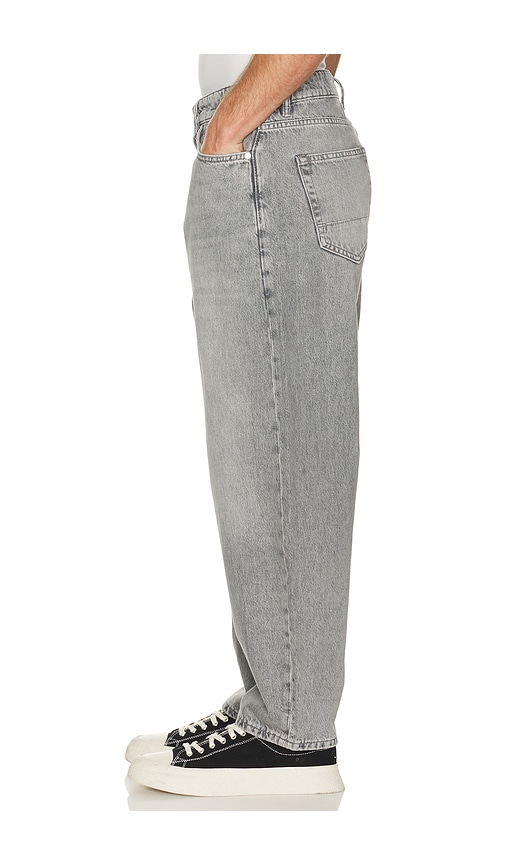 Allsaints Mens Washed Grey Curve Barrel-leg Jeans In Gray