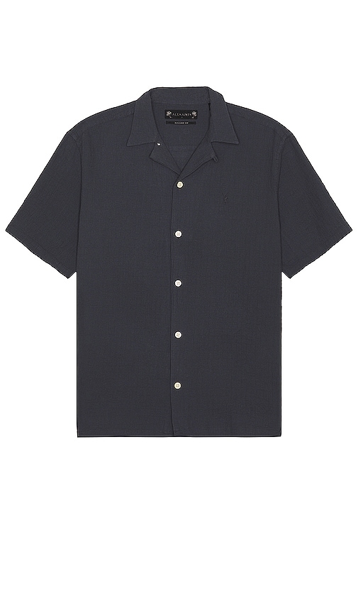 Allsaints Mattole Relaxed Fit Crepe Short Sleeve Button-up Camp Shirt In Navy
