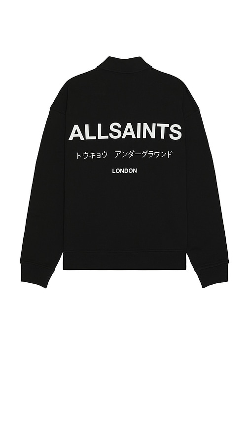 Allsaints Mens Black Underground Logo-print Relaxed-fit Polo Sweatshirt In Black
