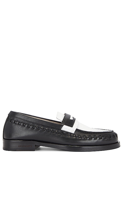 Allsaints Sammy Leather Loafer Shoes In Black/white