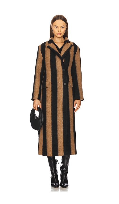 Allsaints James Wool Blend Striped Maxi Coat In Brown